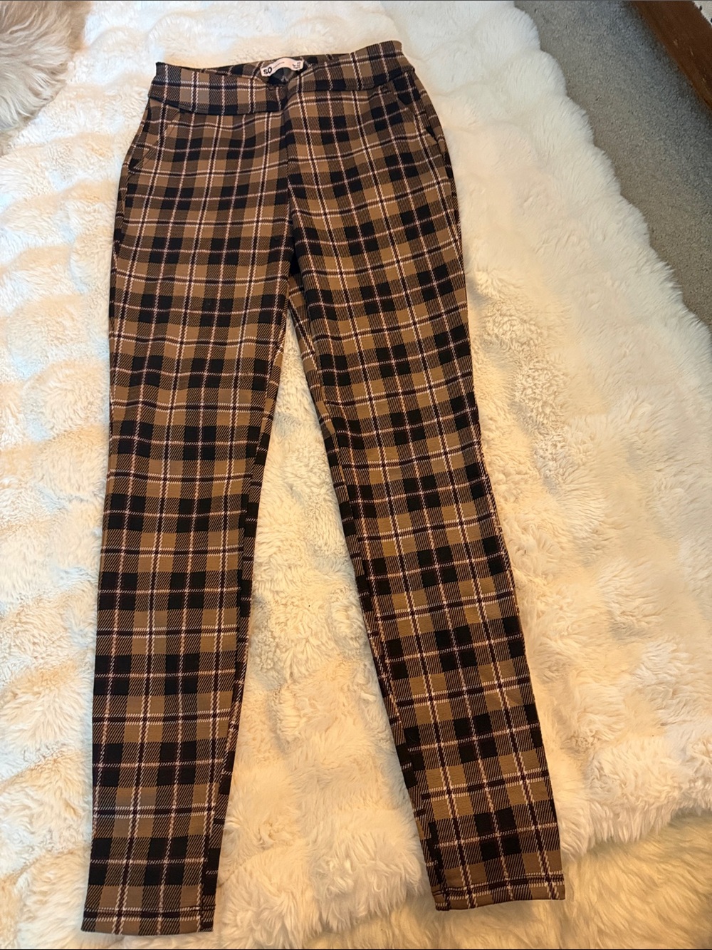 SO Women's Plaid Leggings in Tan and Black